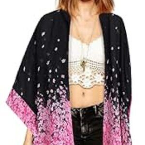 Floral Open Front Plus Size Kimono Beach Cover-up Size XL